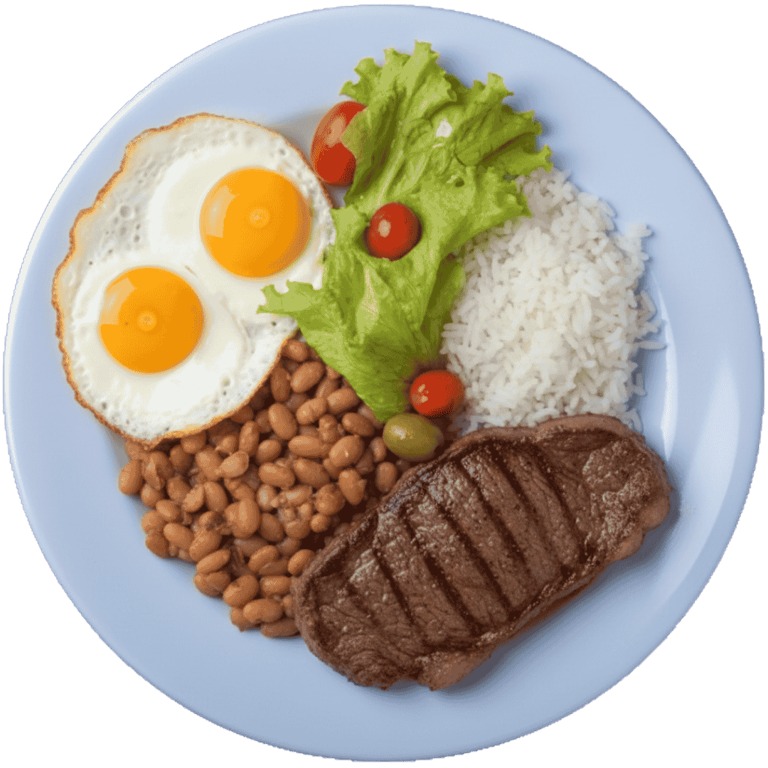 Prato de arroz, feijão e ovo representando comida de verdade